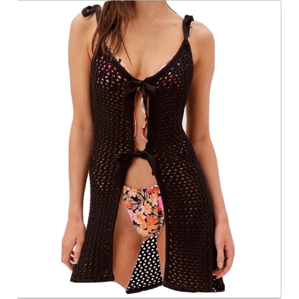For Love & Lemons Black Knit Crochet Dress Swim Cover Up